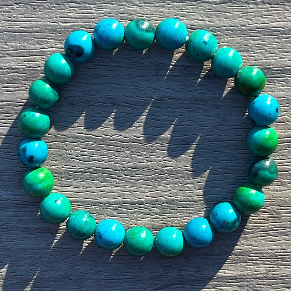 Stretchy Beaded Bracelet; Vibrant Turquoise Blue/Emerald Green Beads